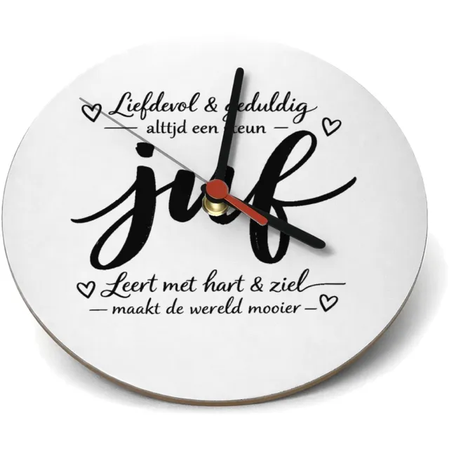 Mr Cadeautjes Klok rond Ø 19 - design Een minimalistische tekstprint met een groot kernwoord, aang | cadeau Wit