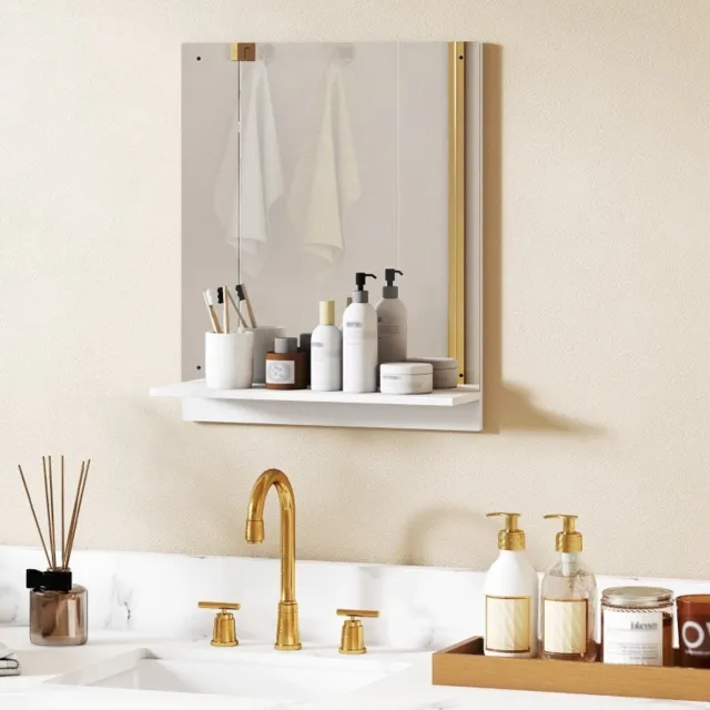 STILVORA Badspiegel Met Plank 50 X 60 Cm Wandspiegel Van Glas En Kunststof In Wit Voor Badkamer Hal En Woonkamer Met Moderne Uitstraling