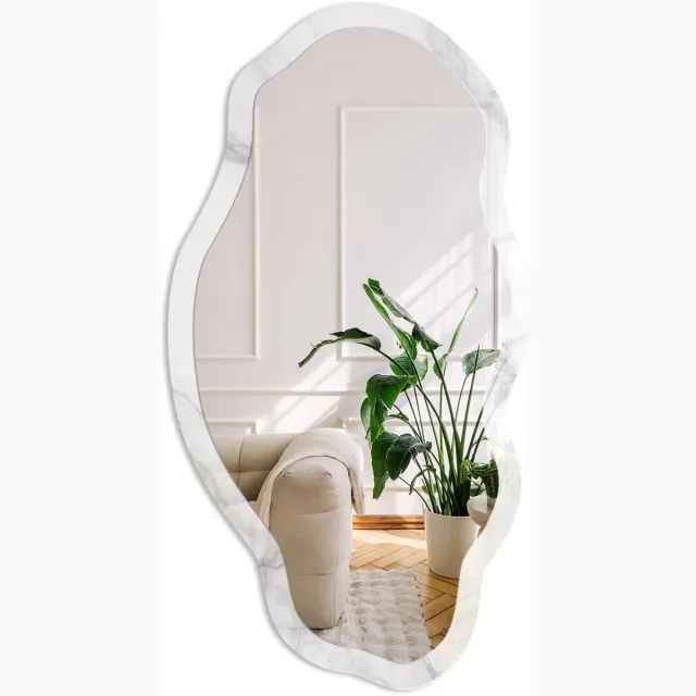 Coloray Grijs Marmer Spiegel - Wit Strakke Rechthoekige Spiegel - Organische Spiegel - Badkamer, Woonkamer, Keuken - Minimalistisch - 45x90 cm - Totale afmeting 52x97 cm Grijs MarmerPatroon, Wit