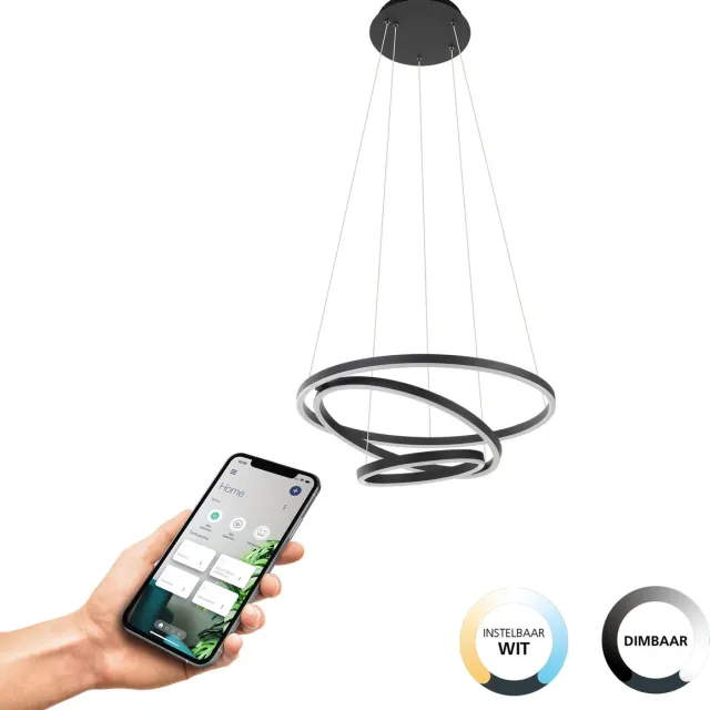 EGLO connect.z Lobinero-Z Smart Hanglamp - Ø 58 cm - Zwart/Wit - Instelbaar wit licht - Dimbaar - Zigbee
