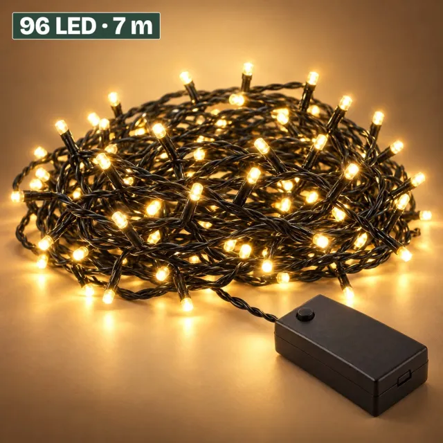 Levano Kerstverlichting Buiten - 96 LED 7 m - Warm Wit - Kerstboomverlichting - Kerstverlichting op Batterij - Lichtsnoer Binnen - Kerstlampjes - Lampjes Slinger - Lichtslinger met Timer - Sfeerverlichting - Feestverlichting
