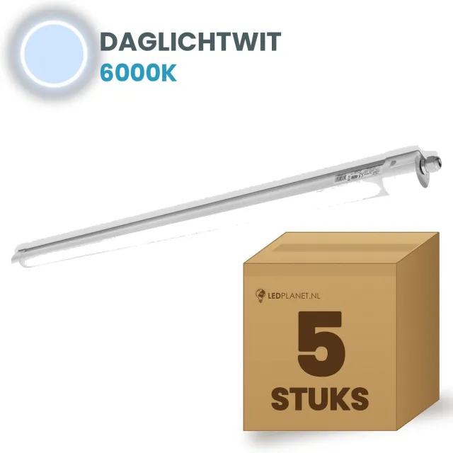 Tsong TL armatuur Tri Proof 1500mm 5 stuks - 50W 7500lm - Daglichtwit 6000K - Niet koppelbaar - IP65 - 230V