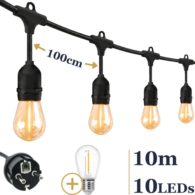 Odaily Lichtsnoer Buiten - 10m - 10 LEDs - Warm Wit Licht - IP65 - Professionele Kwaliteit