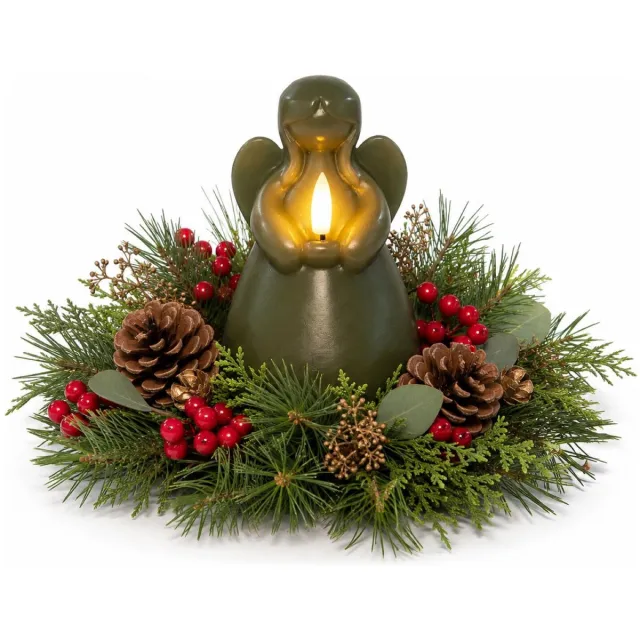 Anna's Collection Kerst LED kaars - engel vorm - jade groen - 14 x 8 cm - met timer - op batterijen - kerstkaars