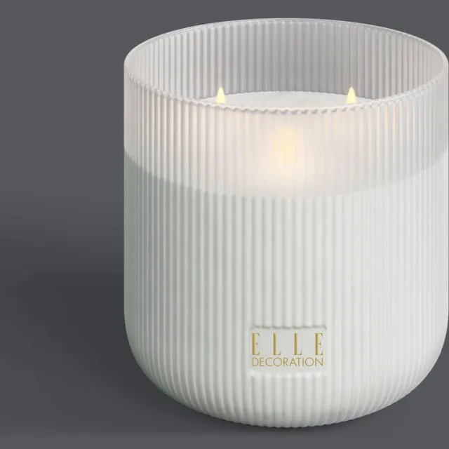 Sompex ELLE Decoration LED Kaars Belleville White Frost 16x16 cm - Glas - 3 Vlammen - BELLEVILLE 3-lichts - wit frost geribbeld glas LED Kaars - met timer