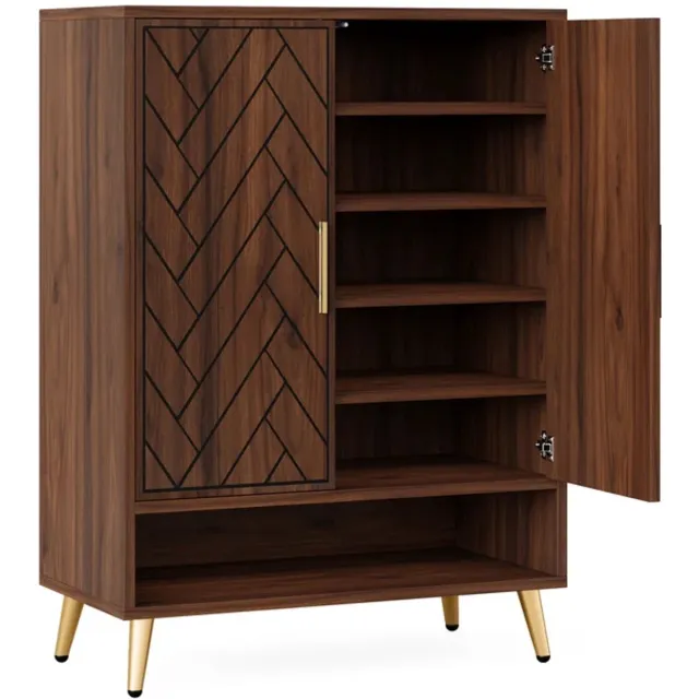 DMG Supply Schoenenkast - 6 Lagen - Verstelbare Planken - 75 x 35 x 110 cm - Bruin/Goud - MDF