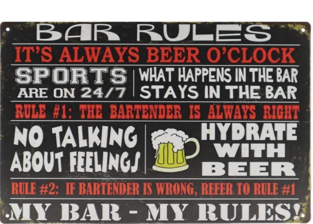 Vintage art Wandbord – Bar Rules - Regels - Retro - Wanddecoratie – Reclame bord – Restaurant – Kroeg - Bar – Cafe - Horeca – Metal Sign – 20x30cm Multi