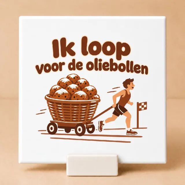 Bedruk King Minimalistische Hardlopers Tegel – Scandinavisch stijl decoratie voor hardloopliefhebbers tegen feestdagenkilo’s - 15 x 15 cm met houder Wit