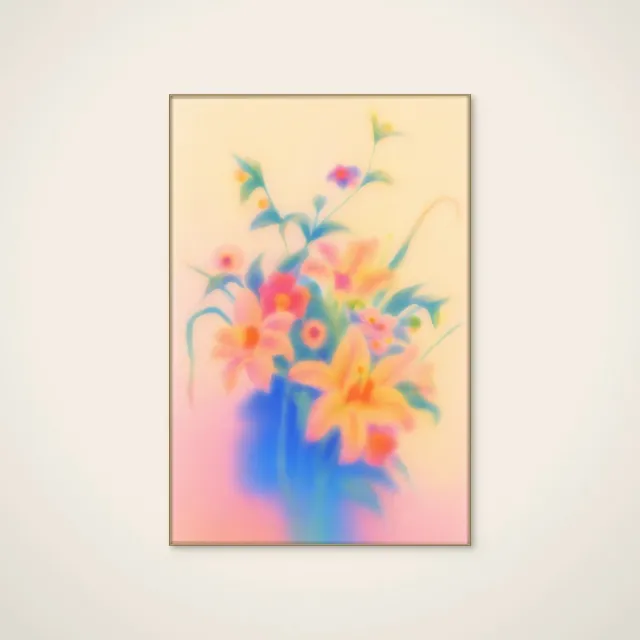 HelloWalls Akoestisch schilderij - 60 x 90 cm - Dreamy Pastel Flowers van Frida Floral Studio - Botanische wanddecoratie - goud textielframe Meerkleurig
