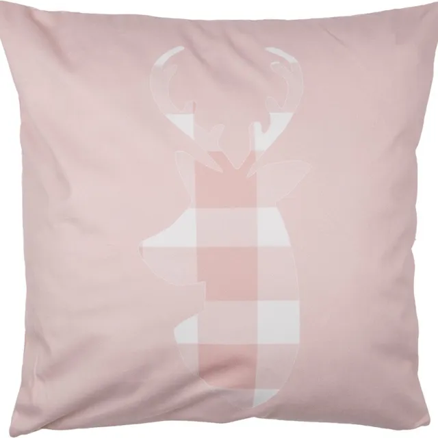 Clayre & Eef Kussenhoes 45x45 cm Roze Wit Polyester Hert Sierkussenhoes