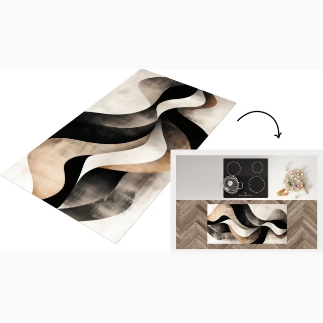 KitchenYeah Keukenloper 120x60 cm - Keukenmat vinyl Abstract - Golven - Zwart - Verweerd - Keukenmatten loper - Keuken vloerkleed tapijt Abstract - Golven - Verweerd