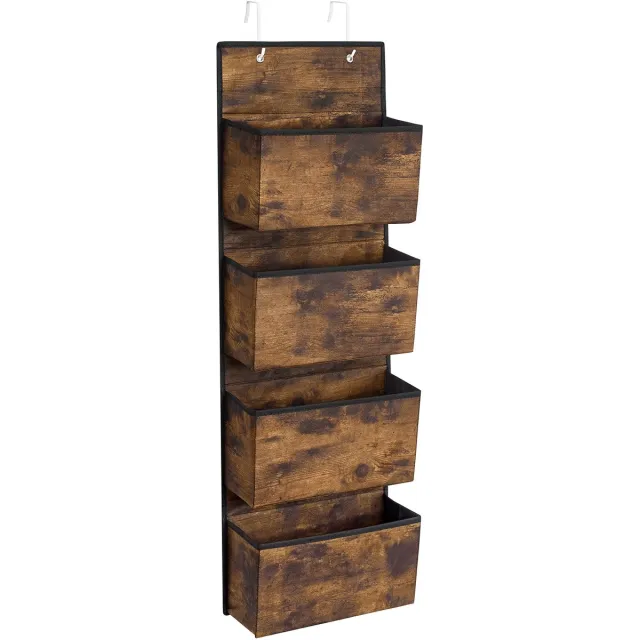 Songmics Hangrek - Hangende Organizer met 4 Vakken - Voor Deur of Kast - Ideaal voor Slaapkamer en Woonkamer Vintagebruin