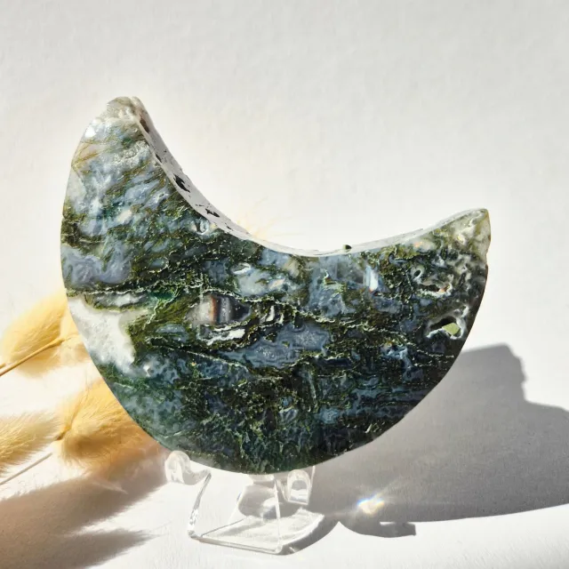 Moonlight Gemstones Edelsteen Mosagaat Maan op Standaard (Druzy & Patronen) Agaat - #305 10-12cm Meerkleurig