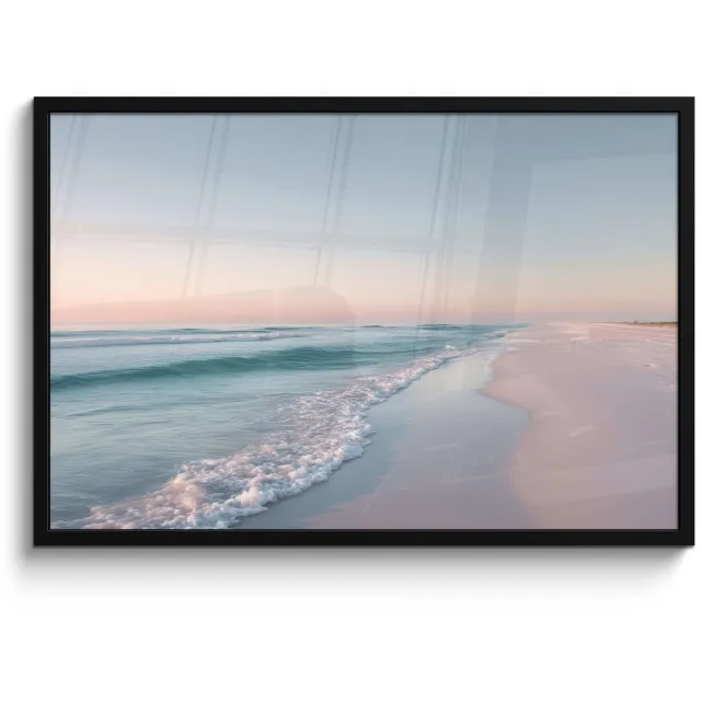 FrameYourWall Poster in lijst - Fotolijst 90x60 cm - Posters - Kustlijn - Pastel - water - Posterlijst zwart - Decoratie - Wanddecoratie woonkamer - Muurdecoratie slaapkamer