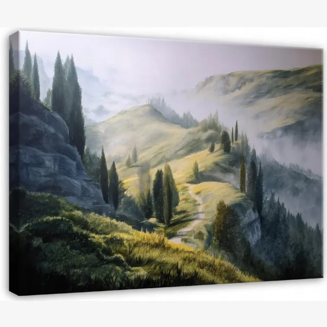 WALLARENA Schilderij op canvas - 60x40 cm - bergen bos en bomen - natuur wanddecoratie woonkamer en slaapkamer Veelkleurig