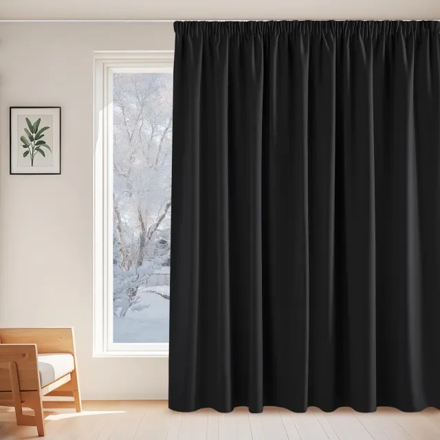 Famanu Verduisterende gordijnen set van 1 paneel voor woonkamer en slaapkamer, thermisch isolerend materiaal, afmeting 300B x 220H cm, kleur zwart, voor het creëren van privacy en het reguleren van temperatuur