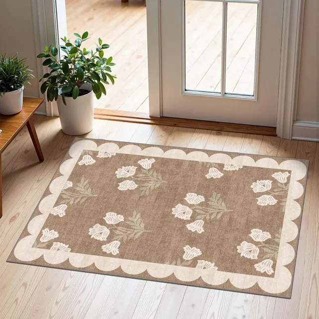 Flintry Deurmat floraal - 60x40 cm - Outdoor-Deurmat binnen-schoonloopmat - buiten - hal - balkon bruin