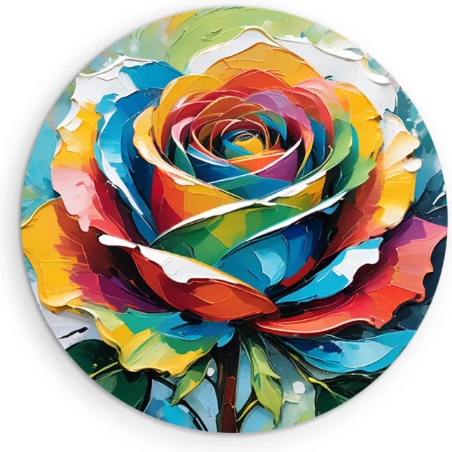 Saammp Muurcirkel Hout - Kleurrijke Roos - Bloemen - Abstract - Ø 40 - Wandcirkel - Wanddecoratie Cirkel - Muurdecoratie Woonkamer - Kantoor Decoratie