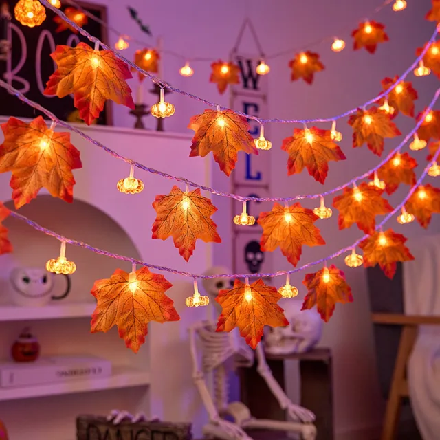 YAGXIG Halloween lichtslinger - Esdoornblad-lichtslinger - Decoratieve Halloweenverlichting - Thanksgiving-decoraties - Sfeerverlichting - 6 meter 40 lampjes - Werkt op batterijen - Huis & Feest - Herfstdecoraties