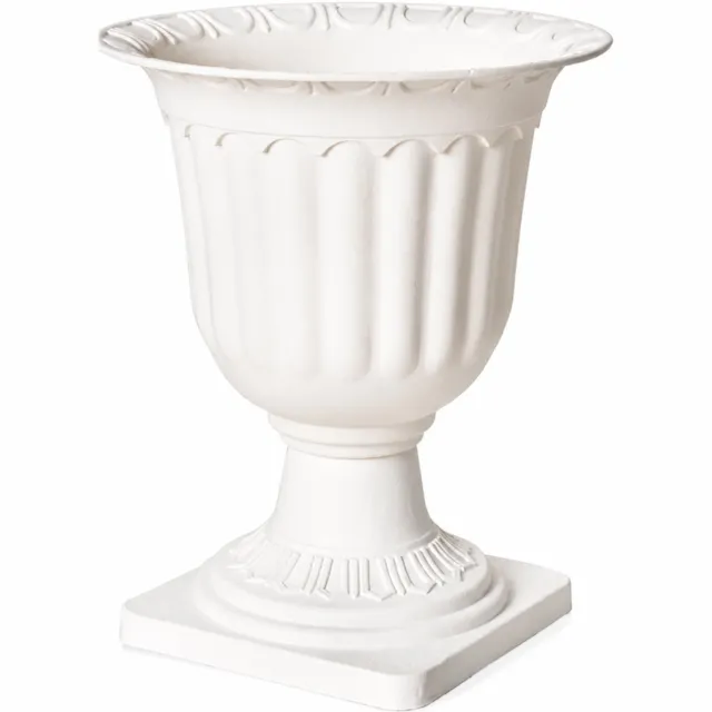 SWGOTA Witte kunststof vaas op voet - diameter 18 cm, hoogte 22 cm - geribde kelk met vierkante basis