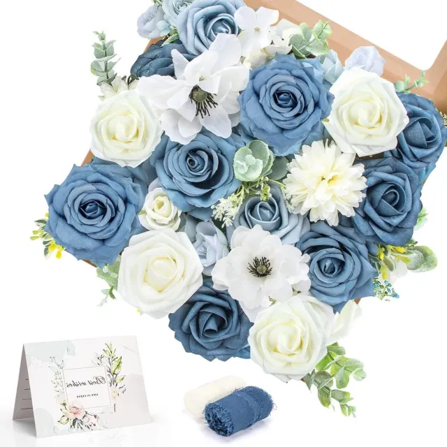 CSGoods Kunstbloemen Combo Set voor DIY Bruiloft Boeketten en Decoraties in Blauw Tinten Any