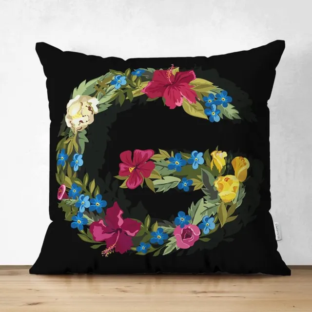 De Groen Home Velvet Kussenhoesjes - kussenhoes - Letter G van bloemen op zwart - 45x45 cm - Kussenloop - Fluweel - Valentijn Cadeau