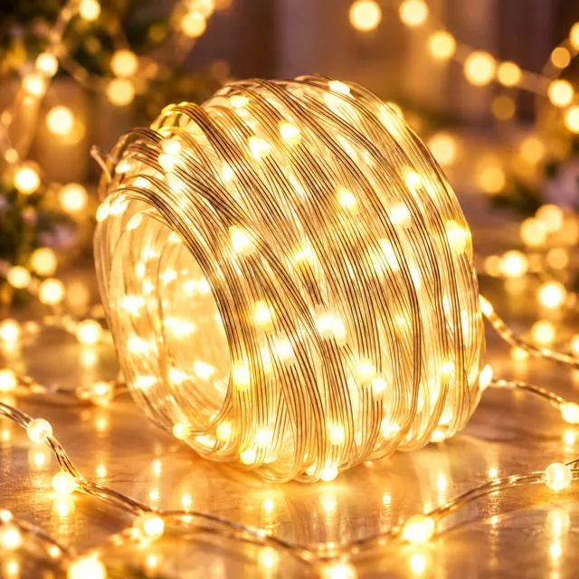 LAPAMAX Kerstverlichting Buiten 800 LED 100 m - Lichtsnoer met IP44 Adapter - Fairy Lights met 8 Lichtstanden & Geheugenfunctie - Lichtslinger en Tuinverlichting voor Grote Oppervlakken, Gevel, Bruiloft & Evenement - Warm Wit