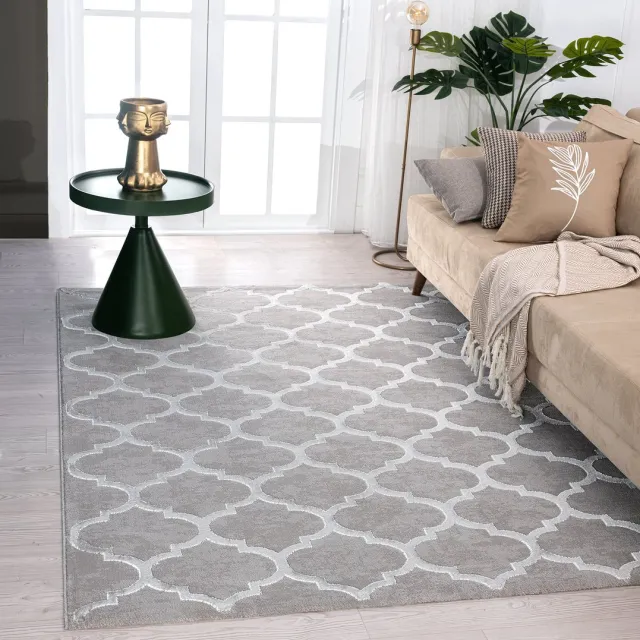 the carpet Vloerkleed Knight Elegant, Hoge kwaliteit, Woonkamerkleed, Zachte korte pool, 3-D effect, Glanzende design elementen, Hoog-Laag structuur, Grijs, 160 x 230 cm