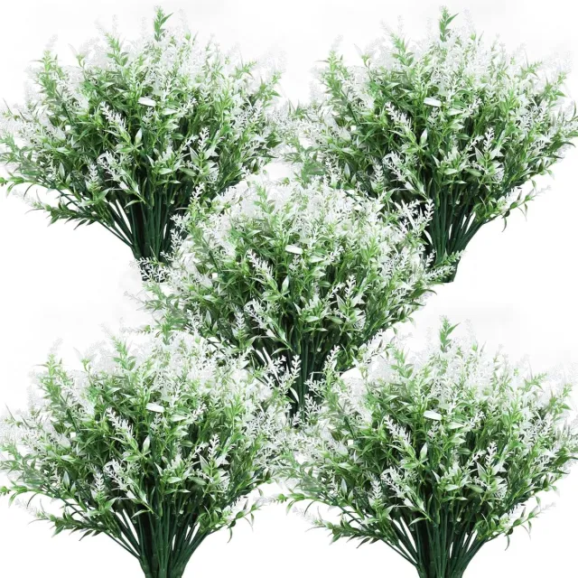 Flintry 5 Stuks Kunstmatige Lavendel Bloemen Buiten, Kunstmatige Planten UV-bestendige Nep Bloemen Groene Kunstmatige Planten Buiten, Voor Decoratie Buiten Planten Hangende Potten Thuis Tuin Decoratie (Wit)