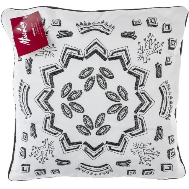 MissLucy Miss Lucy - Rosete - Kussenhoes – Kussensloop – Sierkussen – Sierkussenhoes – 41 x 41 cm - Wit/Zwart