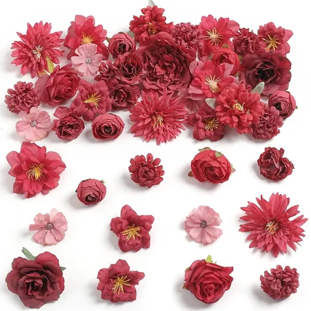 Mini Kunstbloemen - 40 Stuks - Nepbloemen Voor Knutselen & Decoratie - Rood - Kasey