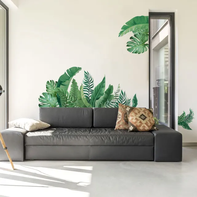 Ambiance Sticker Muurstickers - Tropische bladwaaier - Transparante achtergrond - 60x90cm Multi color
