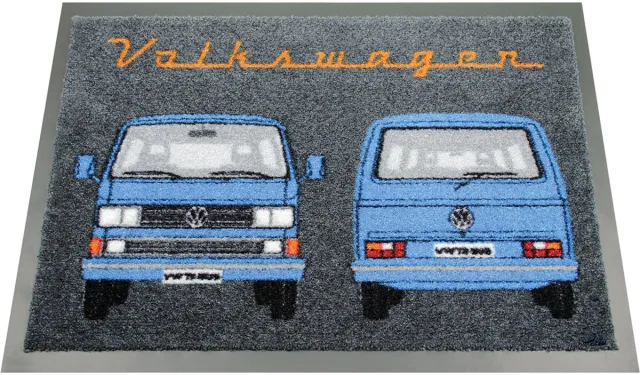 Brisa VW Collection - Volkswagen voetmat, deurmat, schoonloopmat, voetvuil schraper VW T3 Bulli Bus design voor & achter blauw
