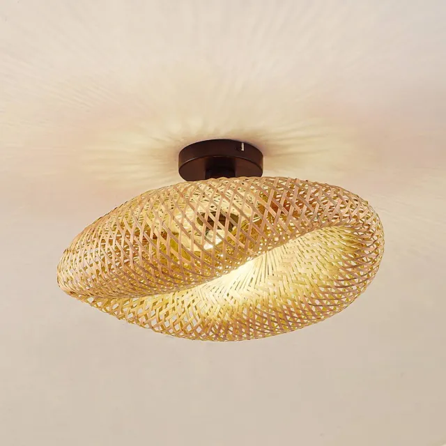 Lindby plafondlamp - 1licht - Bamboe, ijzer - H: 24 cm - E27 - bamboenatuur