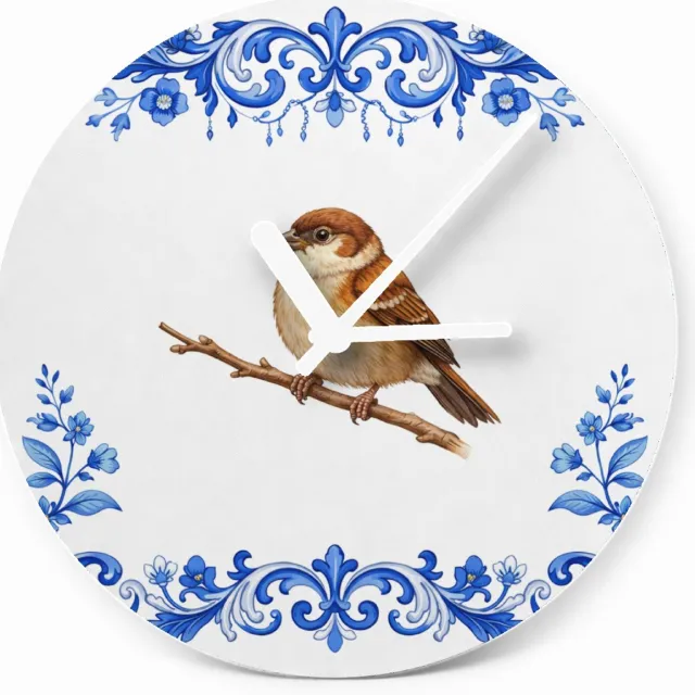 Mr Cadeautjes Glazen klok Ø 20 - design Een sierlijke vlinder centraal op een zachte botanische rand | cadeau Wit