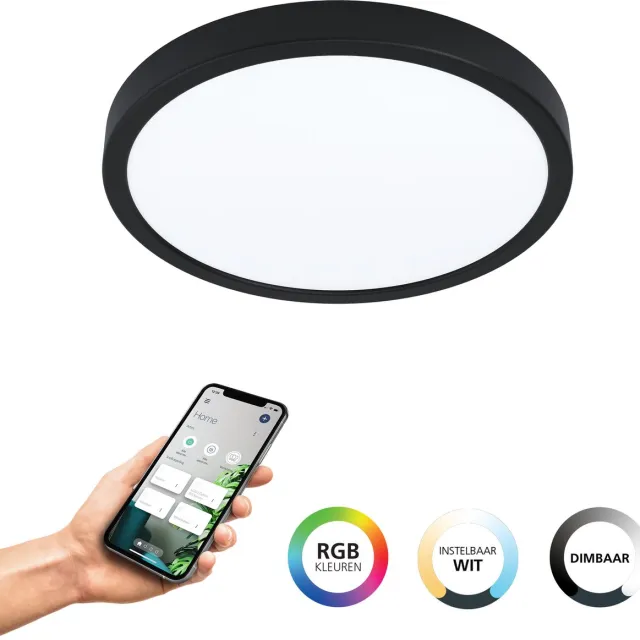 EGLO connect.z Fueva-Z Smart Opbouwlamp - Ø 28,5 cm - Zwart/Wit - Instelbaar wit licht - Dimbaar - Zigbee