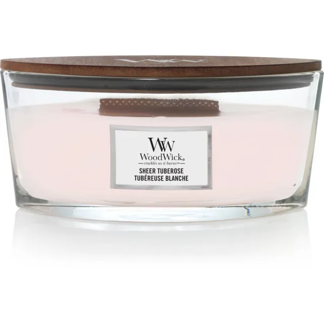 Woodwick Geurkaars Sheer Tuberose Ellipse Candle Roze