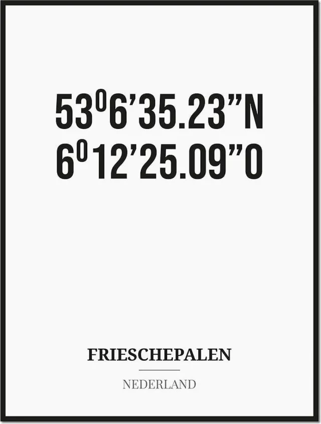 Studio216 Poster/kaart FRIESCHEPALEN met coördinaten zwart, wit