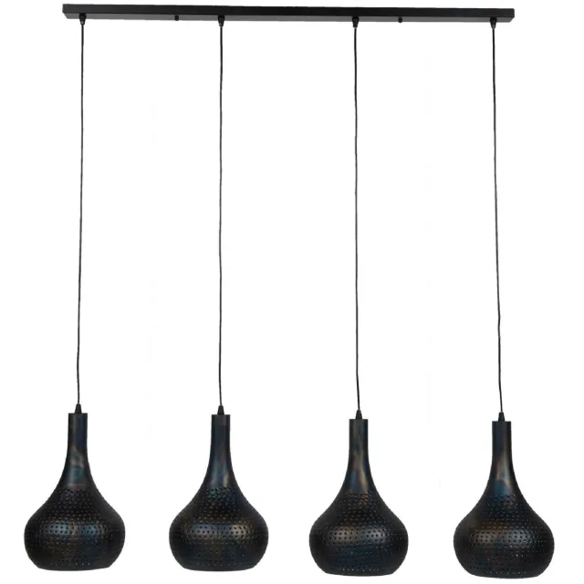 Nest of Nora Hanglamp Riom - 4-lichts eettafellamp - Zwart bruin Walnoot bruin