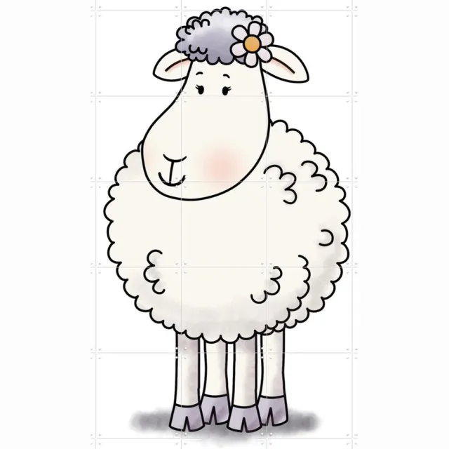 IXXI Schaap Molly, Mike & Molly & Van Hoorne Studios - 100 x 140 cm - Grote wanddecoratie en posters - Speels, Kleurrijk, Cartoonesk, Fantasierijk Wit / Grijs / Roze
