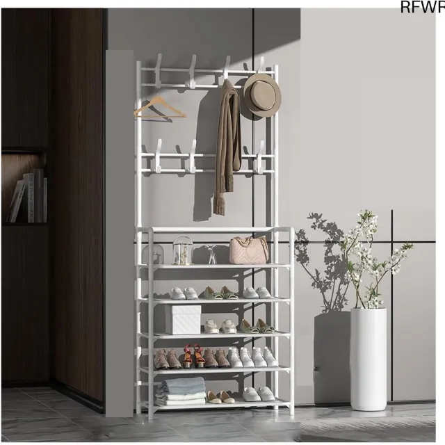 RFWR Multifunctionele Kapstok met Schoenenopslag en Waterdichte Tussenlaag – 80cm, 5-laags Design wit