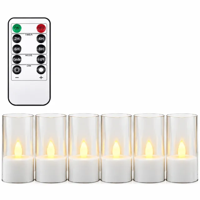 SWGOTA led kaarsen in transparante cups - 6 stuks per doos, warme vlamvormige verlichting, met afstandsbediening en knoopcel voor de afstandsbediening