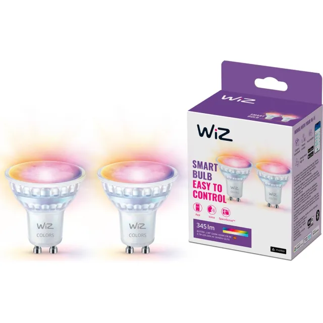 WiZ Spot 2-pack - Gekleurd en Wit Licht - Slimme LED Verlichting - GU10 fitting - 50W - Glas - Wi-Fi