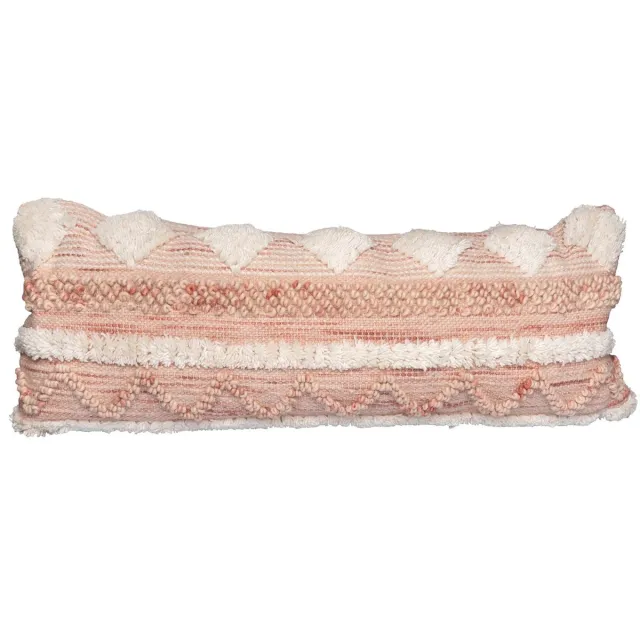Padiro sierkussen - 35 x 95 cm - Roze / Crème - Boho - Polyester, Wol - met franjes
