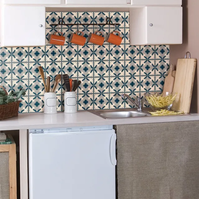 Ambiance Sticker Zelfklevende tegelmuurstickers voor keuken en badkamer - 60 cementtegelstickers (AZULEJOS DEA) - 60 stickers 10x10cm Multi color