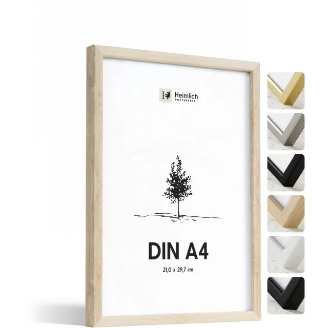 Heimlich Fotolijst A4 (21x29,7 cm) - Massief Hout Eiken - Staand en Wandhangend - Onbreekbaar Kunststof Glas Eikenhout