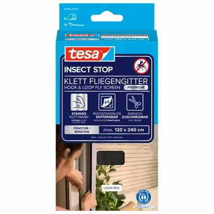 Tesa Raamhor Insect Stop Premium - Klittenband - Zwart - 2x2,4m