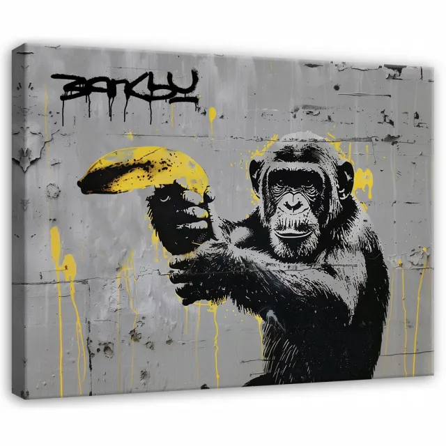 WALLARENA Canvas schilderij - 40x30 cm - Banksy aap street art graffiti modern multikleurig