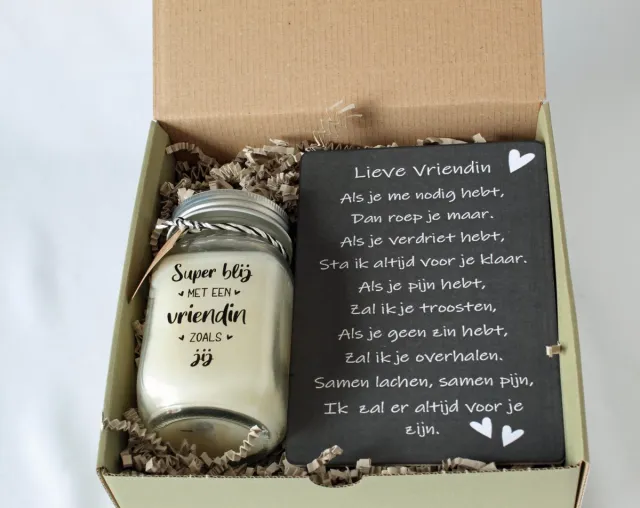 Sammies Giftboxes Minibox Super vriendin - cadeau vriendin - geurkaars - tekstbord zart/wit