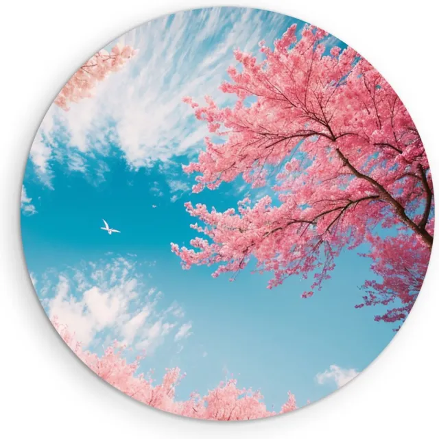 Saammp Muurcirkel Hout - Roze Bomen - Natuur - Landschap - Ø 50 - Wandcirkel - Wanddecoratie Cirkel - Muurdecoratie Woonkamer - Slaapkamer decoratie - Rond Schilderij